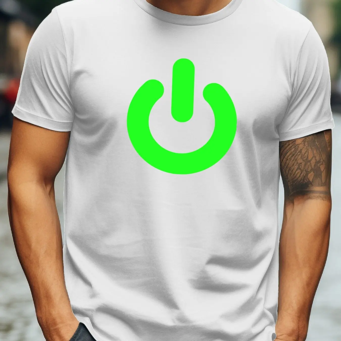 Men'S Casual Cotton T-Shirt with Green Fluorescent Heartbeat Icon Crew Neck Short Sleeve Summer Streetwear Men Clothing