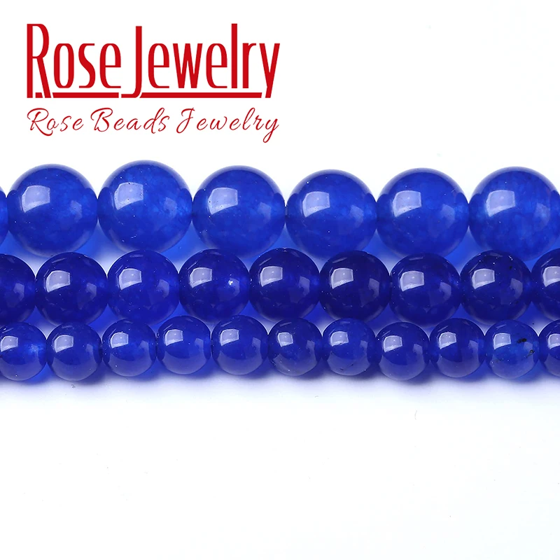 

A+ Dark Blue Jades Chalcedony Beads For Jewelry Making Natural Stone Round Beads DIY Bracelets Necklace 4 6 8 10 12mm 15" Strand