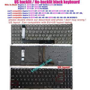 US Backlit No-backlit Keyboard For Aspire 3 A315-24P N23C3 A315-59G A515-57T A515-57G N22C6  Aspire 7 A715-51G A715-76 N22Q3