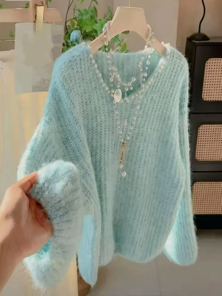 Thiened V-Ne Women's Knitted Sweater Loose Fit Comfortable Sle Korean Version Autumn Winter New Arrival Slimming Effect