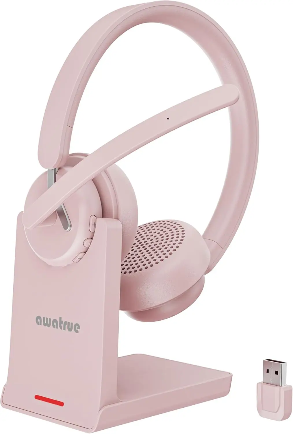Awatrue draadloze headset Bluetooth-headset met AI-microfoon met ruisonderdrukking en oplaadbasis 2,4GHz-hoofdtelefoon met USB-dongle