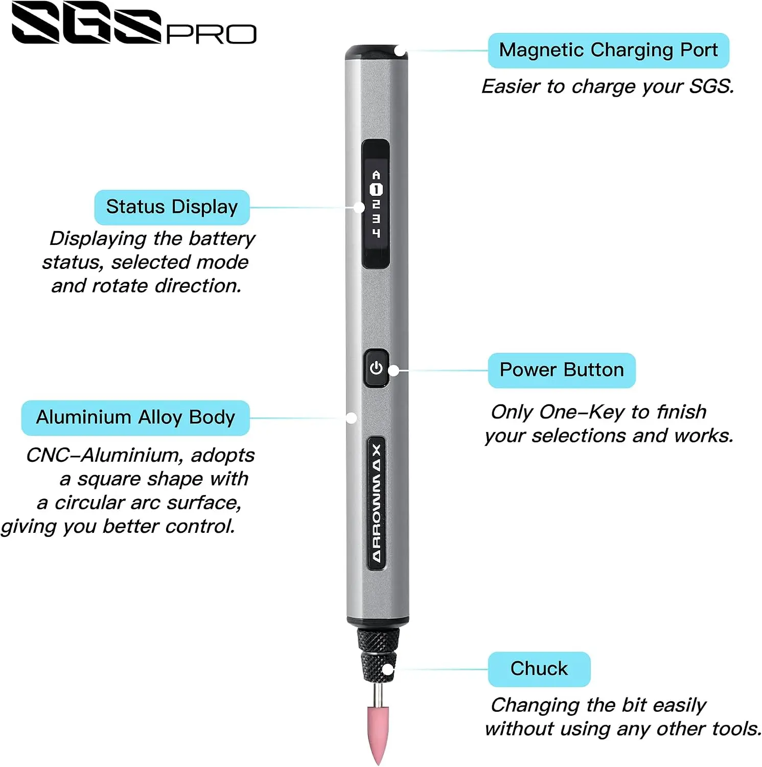 Mini Engraving Pen, Rotary Tool with 42 Bits, Aluminum Case, Smart Motion Control, OLED, APP, Magnetic Charger, Tool Bag, Engrav