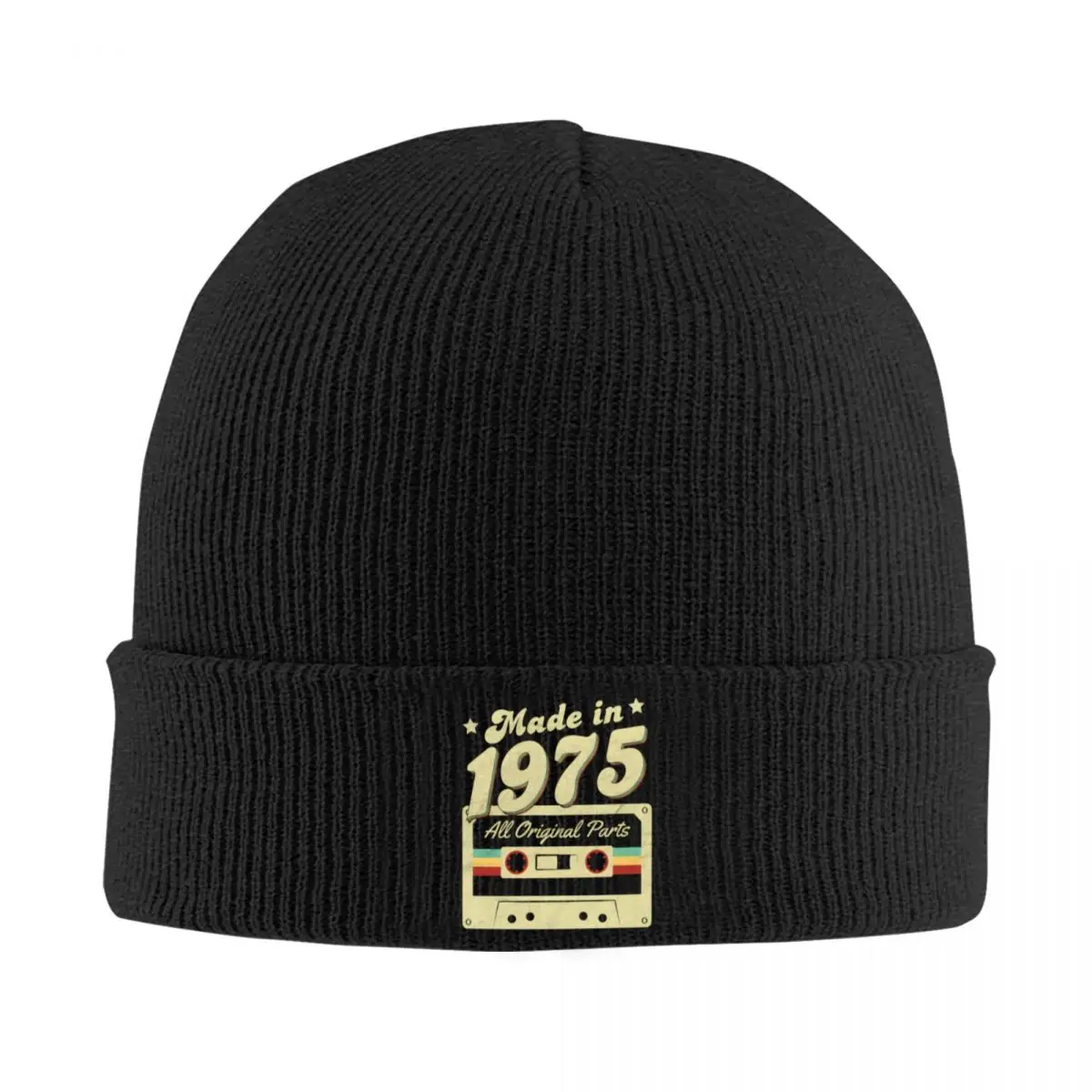 Custom Vintage 50th Birthday Cassette Tape Made In 1975 Skullies Beanies Caps For Men Winter Warm Knitted Hat Adult Bonnet Hats