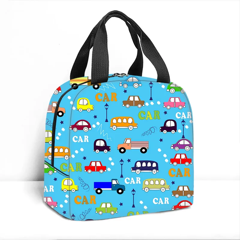 Cute Tractor Print Insulated Lunch Bag Thermal Kawaii Ambulance Fire Engine Truck Tote Bags Cooler Picnic Food Lunch Box Bag