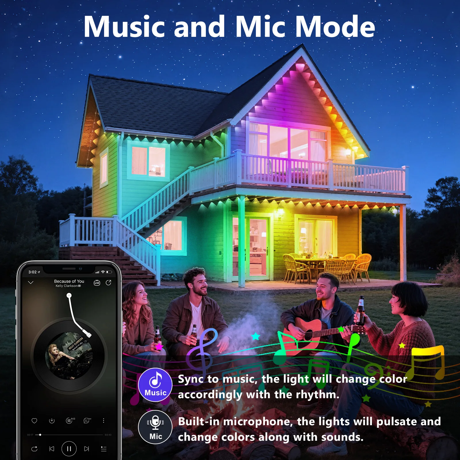 200FT Permanent Outdoor RGB Lights , IP67 Waterproof Smart Eave Lighting, with App/Remote Control Eaves Light, DIY LED Scenes Modes for House Roof Decor,Party