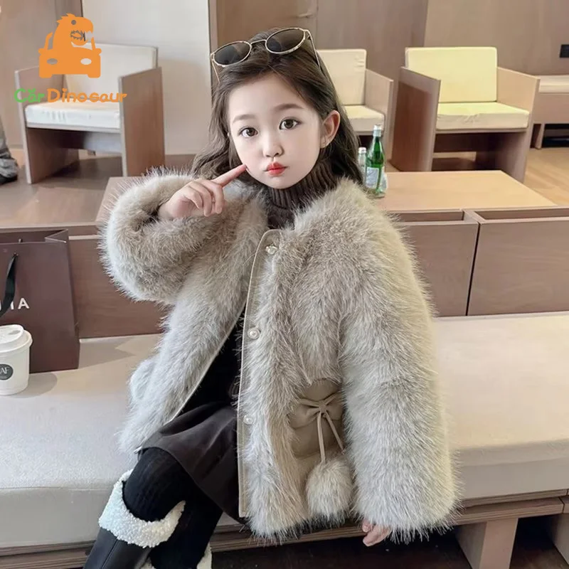 

3-14 Years Baby Outwear Winter New Fashion Warm Cotton Padded Thicken Princess Coat Toddler Kids Girls Imitation Fur Jacket