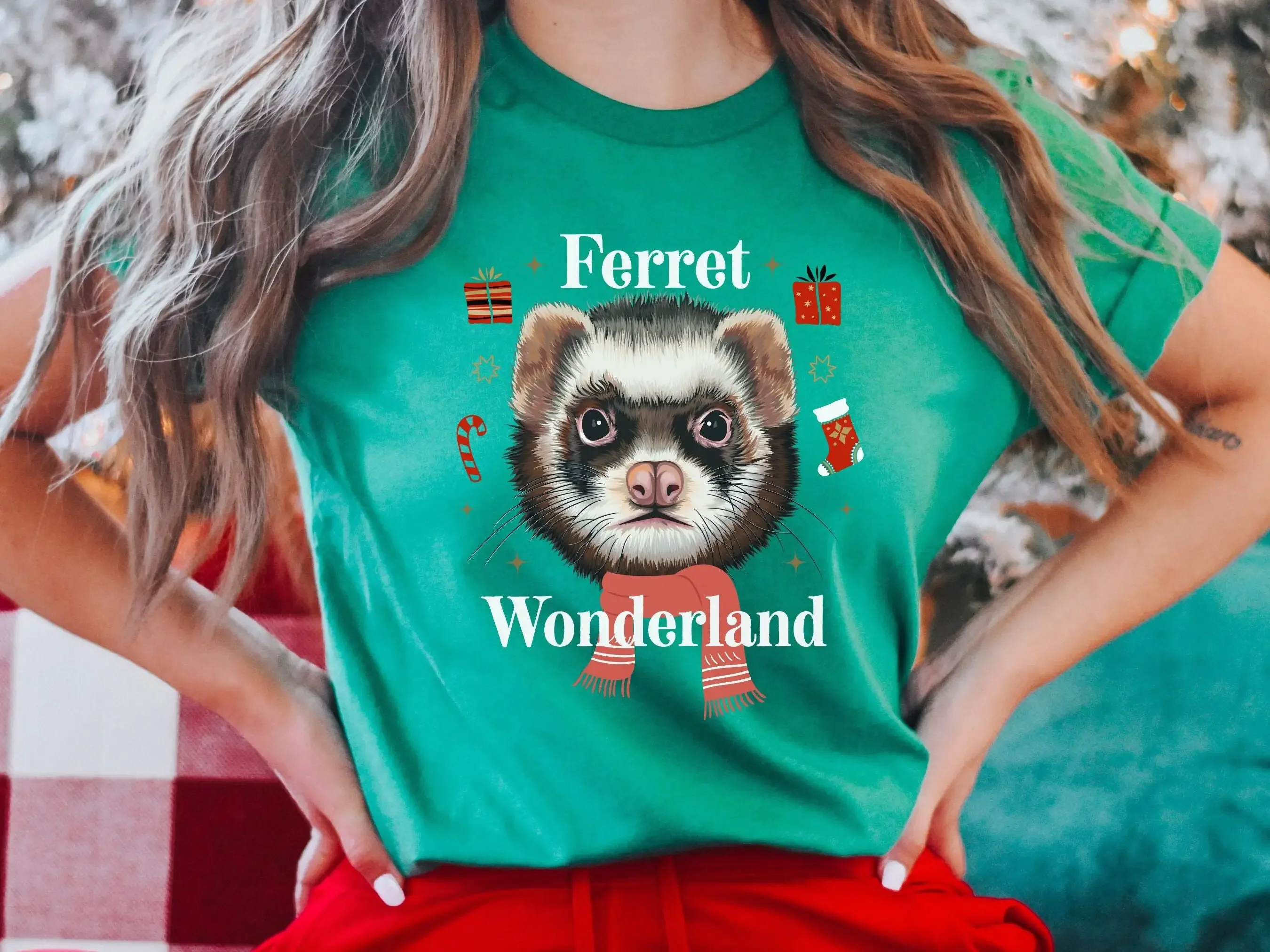 Ferret Weihnachts-T-Shirt, Weihnachtsmann, Elf, lustiges Geschenk, Wunderland