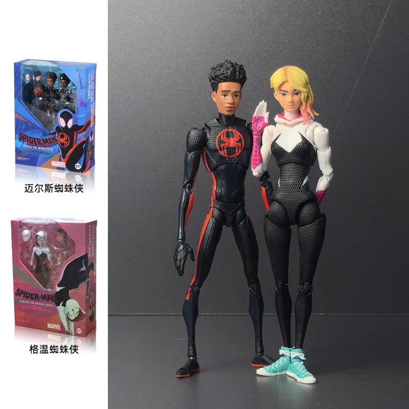 Tokoh aksi Spider-Man Hottoys Marvel S.H.Figuarts Miles Morales Gwen Stacy Spider-Man melintasi figur mainan Spider-Verse