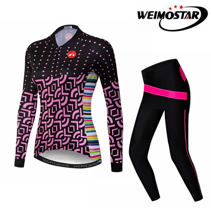 

MTB Bike Jersey pants set Ropa Ciclismo Long Jersey Women's Cycling Clothing Girl bicycle Top Bottom Padded Female Butterfly red