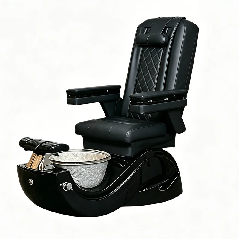 Modern Electric Reclining Pedicure Chair Adjustable PU Leather Backrest Colorful Ceramic Basin Massage Iron for Spa Nail Salon