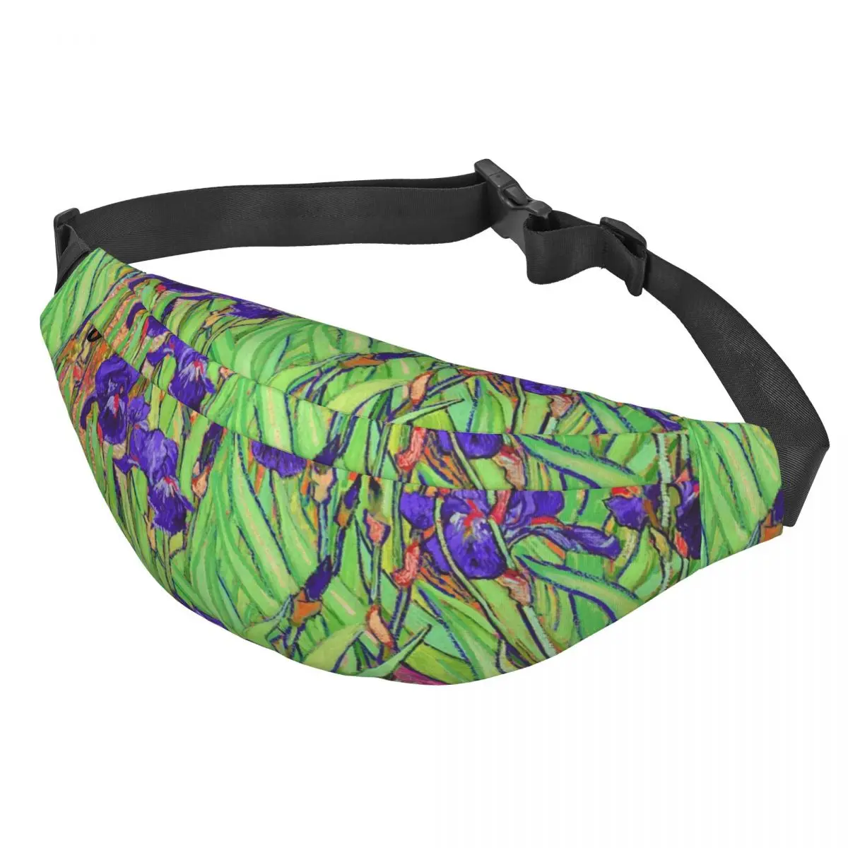 Vincent Van Gogh Purple Irises Fanny Pack Women Men Art Painting Flowers Sling Crossbody Waist Bag for Hiking Phone Money Pouch