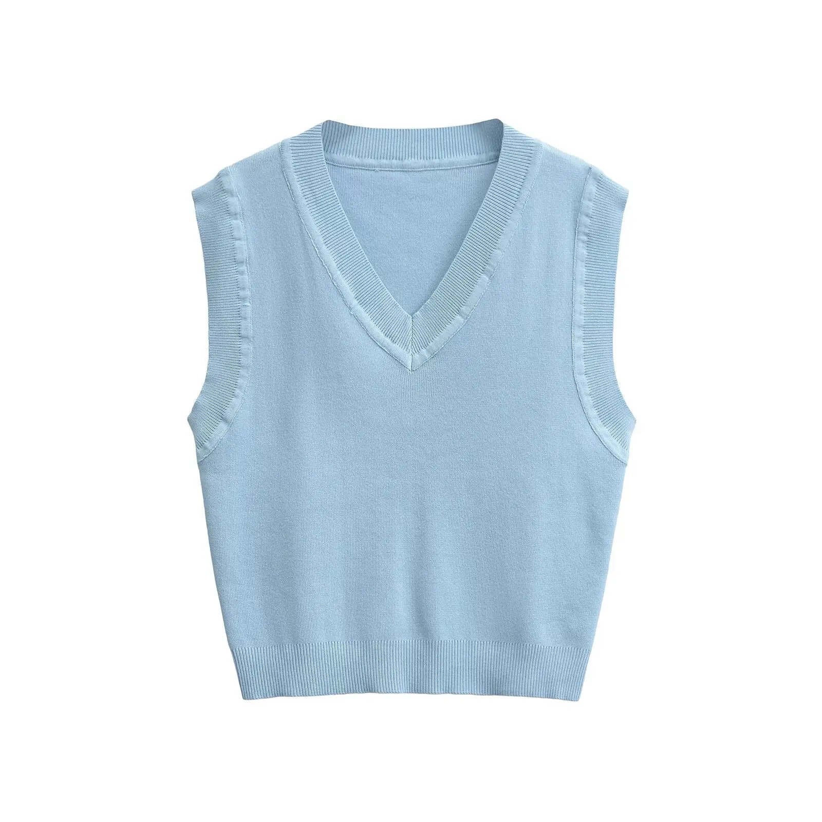 

ZAR Autumn New Faionable Casual Svel Flat Needle Vest Women's Clothing Versatile Design V-ne Polyester Fiber