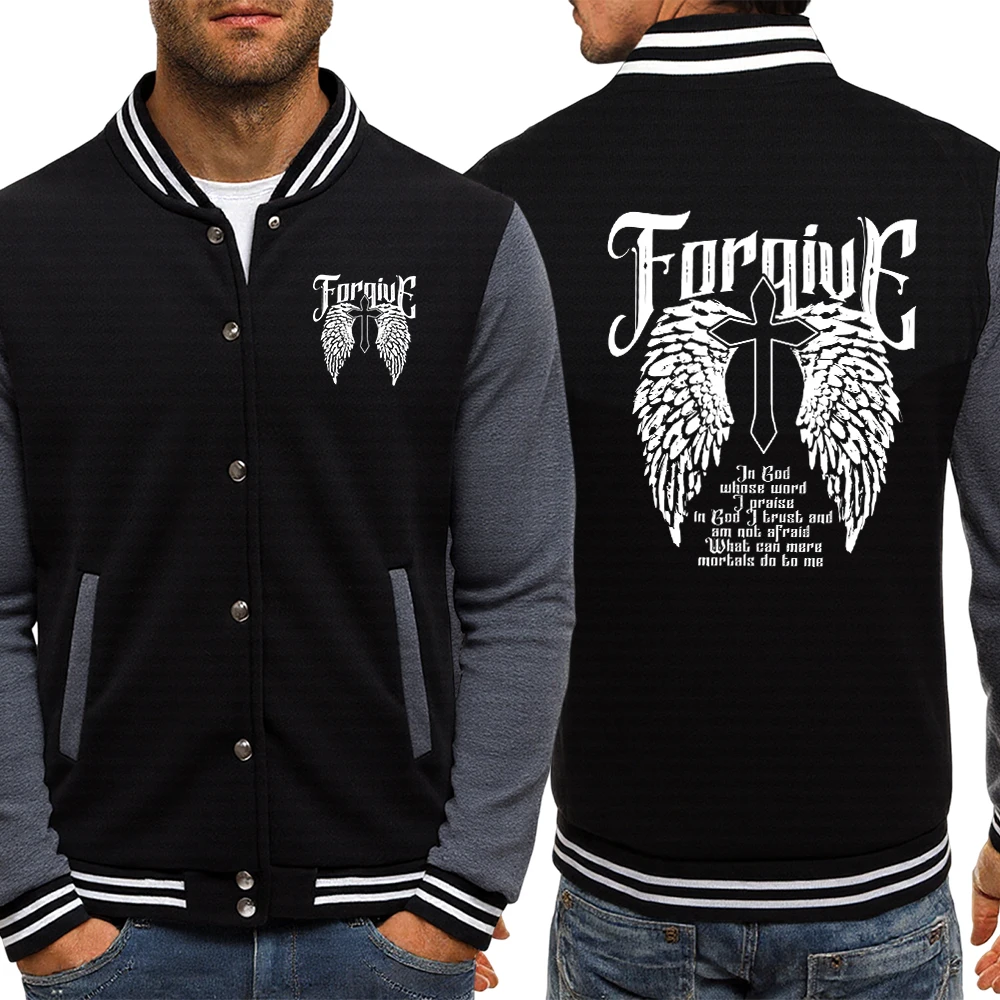 

Cross And Wings God Pattern Unisex Uniform Thicken Sports Baseball Jacket Trendy Simple Streetwears All-Match O-Neck Sportswear