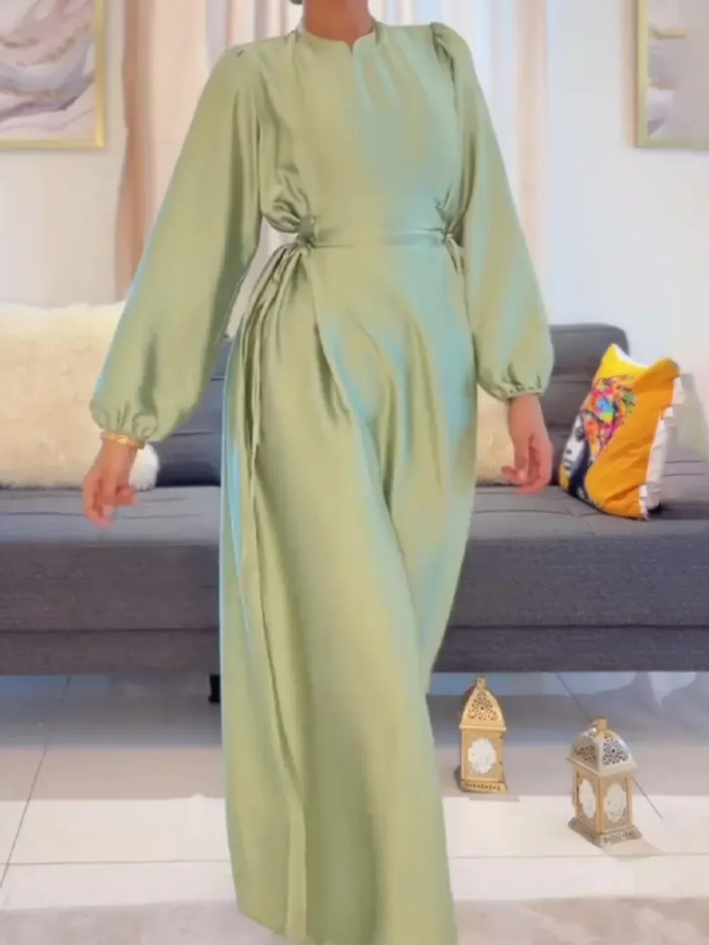 Ramadan Eid Jalabiya Muslim Women Dress Dubai Morocco Kaftan Islam Lace Up Vestidos Arabic Long Robe Abayas Modest Dresses 2024