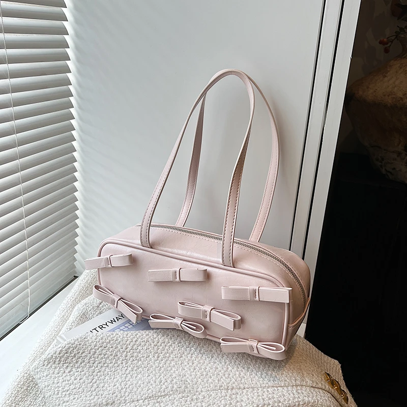 

PU Bow Solid Color Shoulder Bag Sewing Zipper Fashion 2025 Hot Sale Bags for Women Exquisite Sweet Versatile Women's Handbags