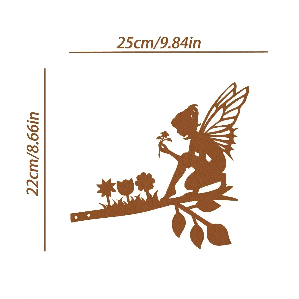 Picking Flowers Fairy On Branch Steel Silhouette - Infuse a Touch of Elegance and Charm Decor with this Gorgeous Metal Wall Art