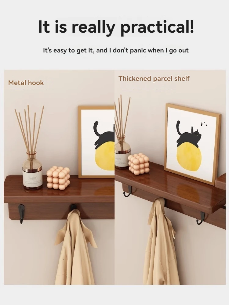 Solid wood clothes hook, multifunctional coat hook on the entrance entrance wall, key hook, wall mounted non perforated row hook image 5