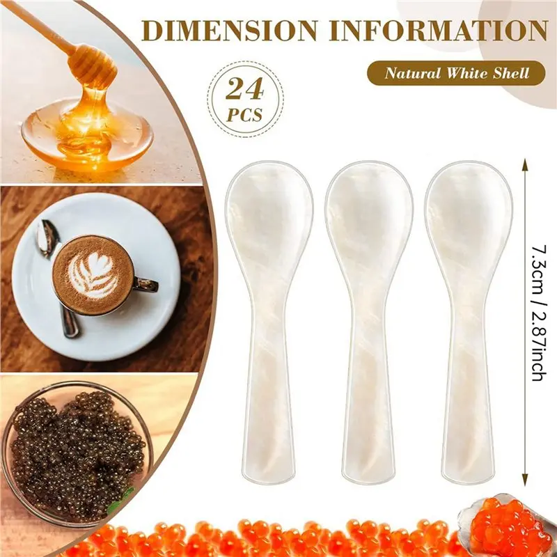 ABRW-48Pcs Caviar Spoons Mother Of Pearl Mop Spoons With Hand Craft For Caviar, Egg, Ice Cream, Salt, Coffee Serving