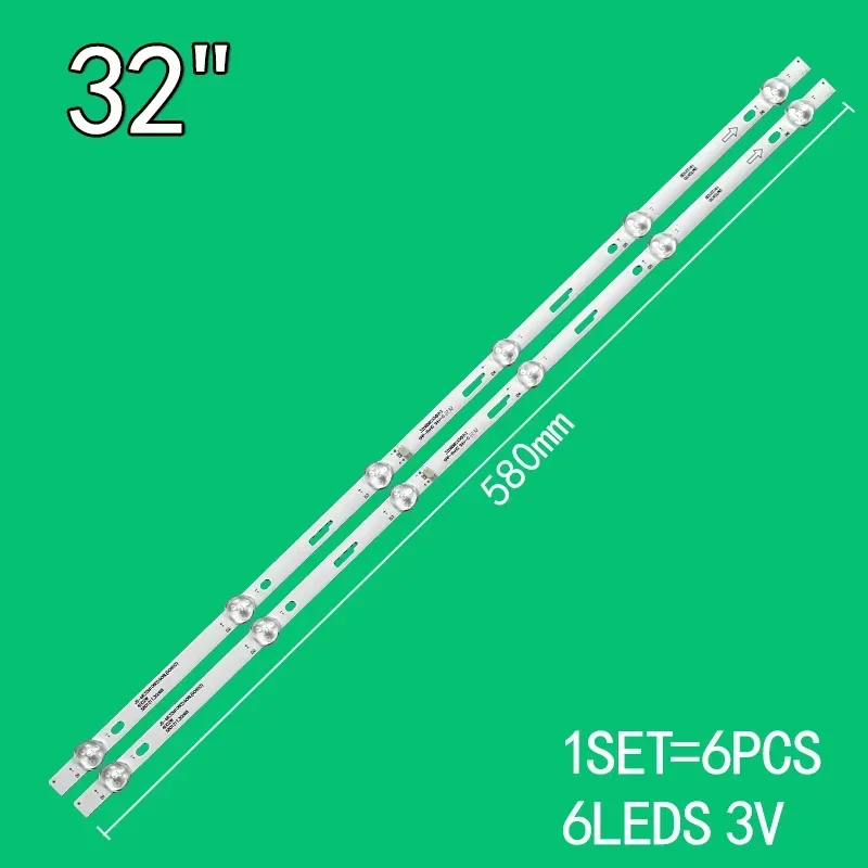 2ชิ้นไฟ LED 6ดวง3V 580มม. สำหรับทีวี32 "JS-ME32M106ED.908L 32D6B6CX58012 MC-32A MS-T320-3030-08A/3291 MC-32A06X