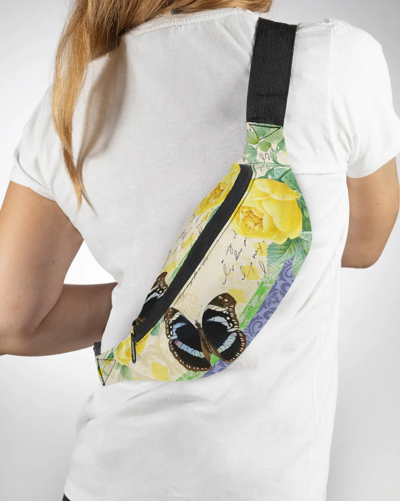 

Antique Plant Flower Butterfly Yellow Rose Men Women Waist Bag Fanny Pack Phone Belt Bag Wallet Pouch Waterproof Banana Hip Bags