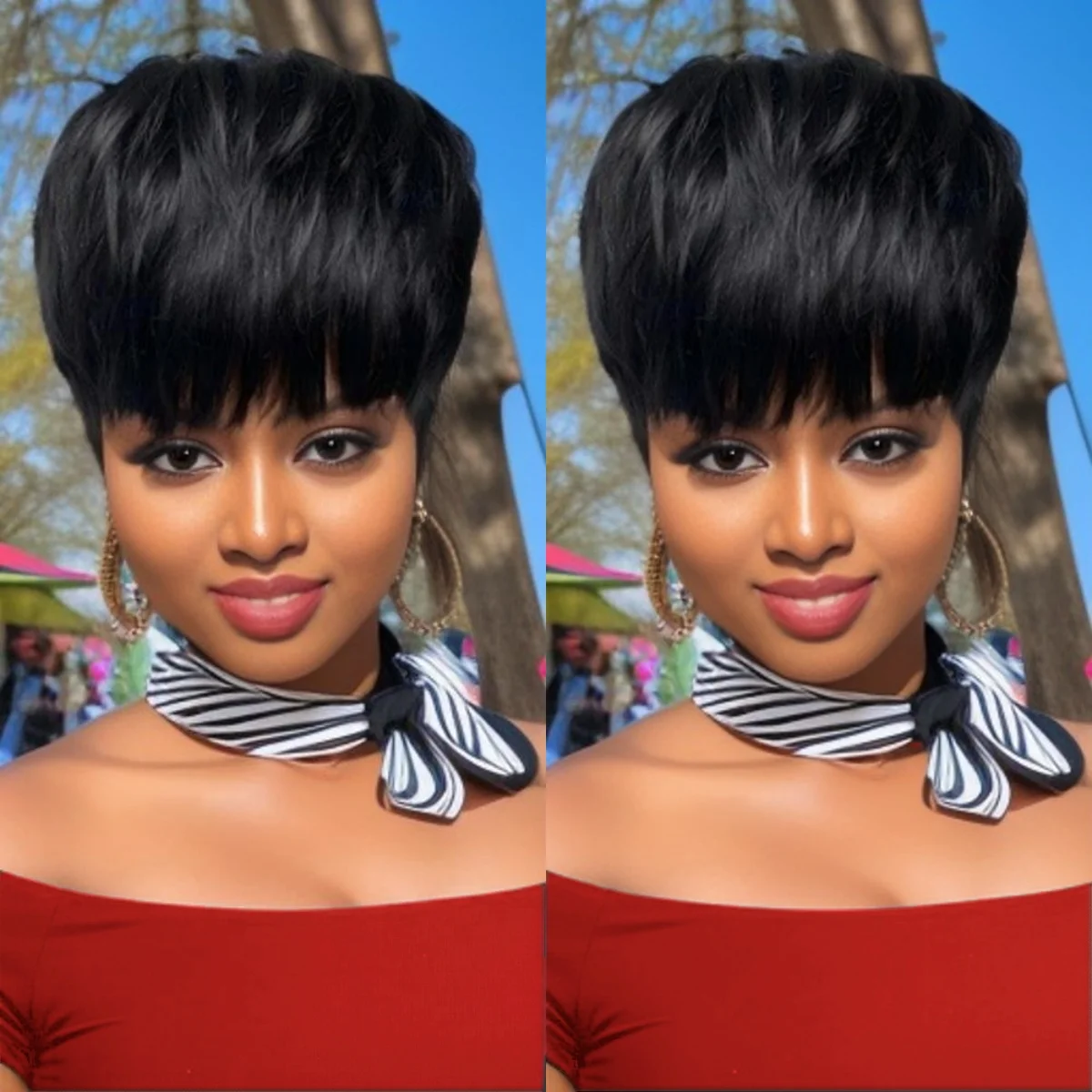 Short Layered Pixie Cut Human Hair Wigs With Bangs Pixie Cut Full Machine Made Wigs