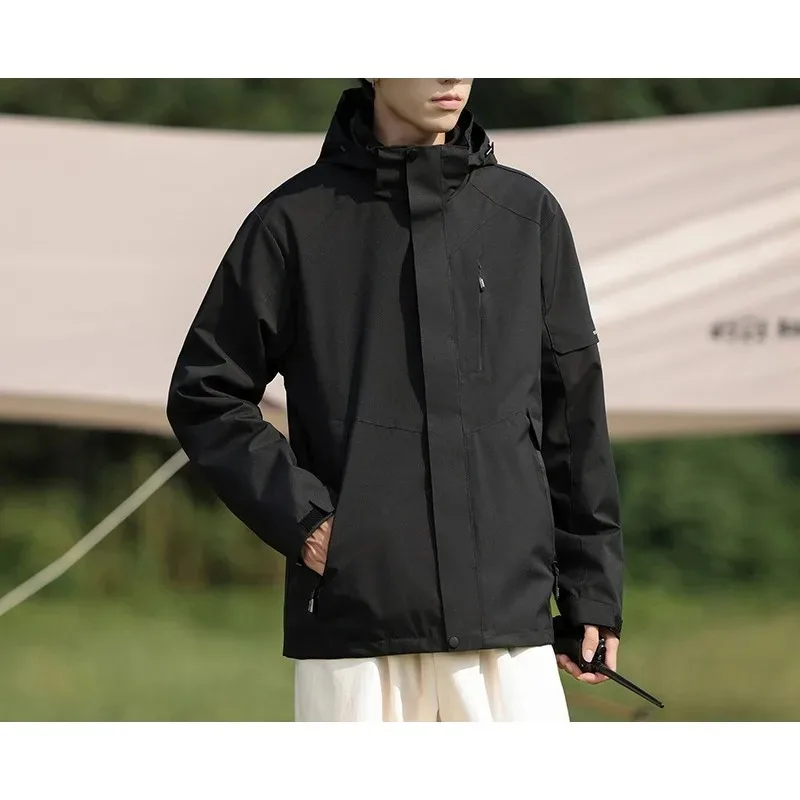 Chaqueta deportiva de montañismo para hombre, conjunto de dos piezas a prueba de viento, cálida, impermeable, para acampar al aire libre, senderismo, pesca, chaqueta de ciclismo para hombre