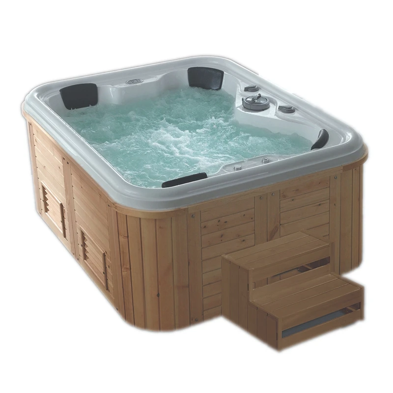 4-Person Outdoor Whirlpool Hot Tub, White Acrylic Massage Spa, Freestanding Indoor Installation, Drainer Included