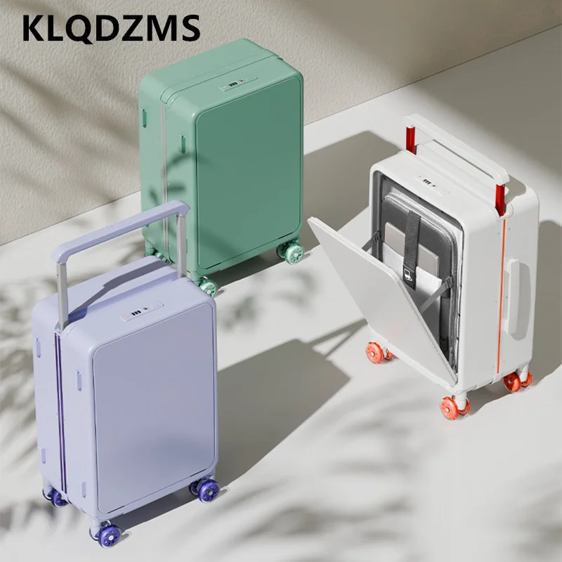 

KLQDZMS Laptop Suitcase Front Opening Boarding Box USB Charging Multifunctional Trolley Case 20"24 Inches with Wheels Luggage