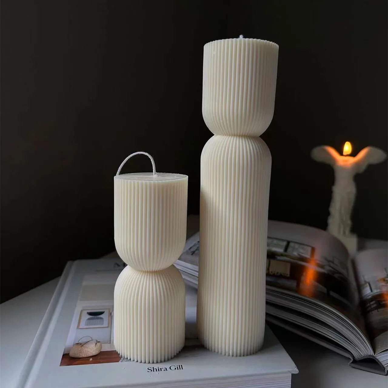 Upgraded geometric stripe cylindrical candle silicone mold Roman stripe candle silicone mold Tall Pillar Candle Acrylic PC Mold