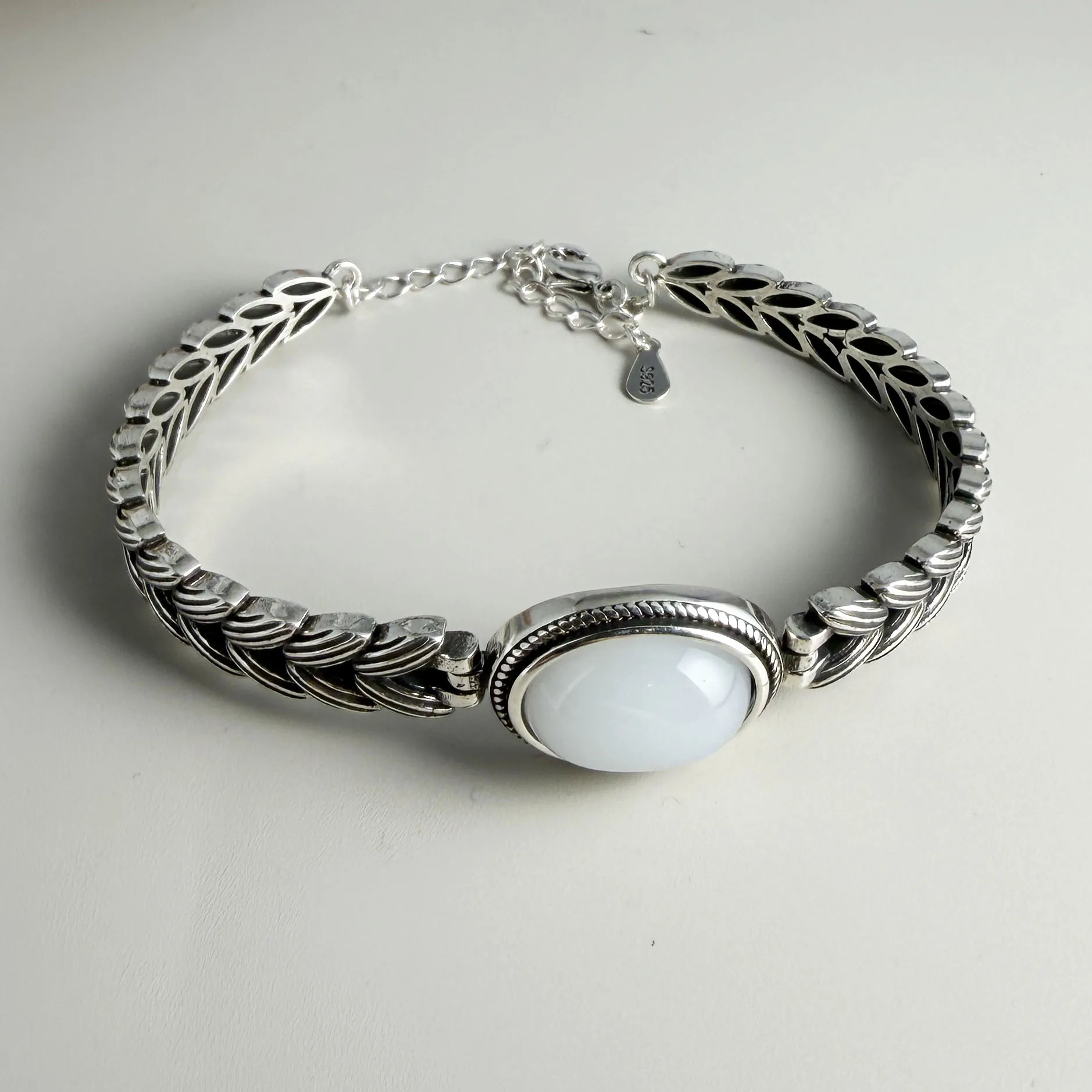 925 Sterling Silver Bracelets for Women Men String Accessories Retro White Stone Pendant Party Jewelry Gift