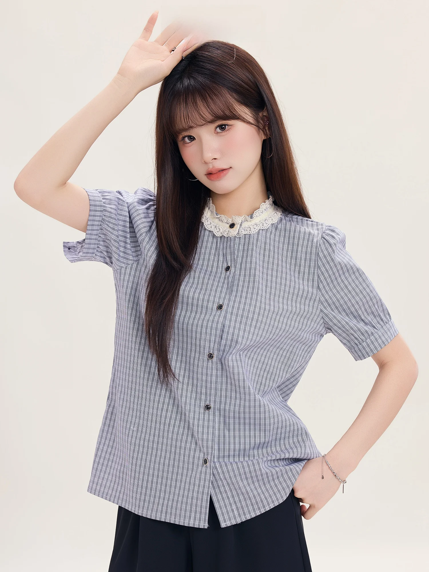 

Женская летняя блузка High Yanyan в ретро-клетку с коротким рукавом, новый дизайн, уникальный красивый топ для повседневной носки, свободный крой