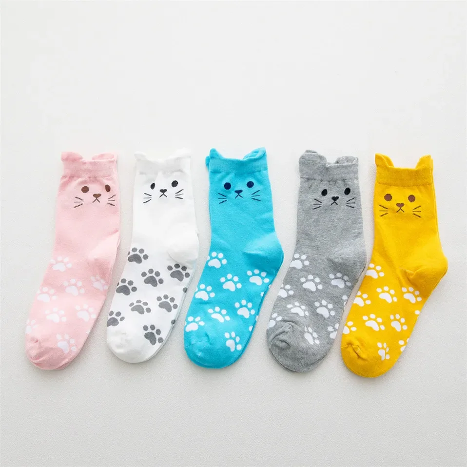 New Fashion Women\'s Cartoon Harajuku Socks Colorful Cute Funny Happy Cat Animal 4 Season Socks for Girl Christmas Gift