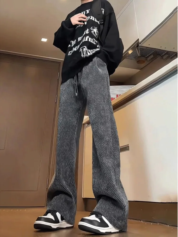 

Men's Casual Straight Leg Pants Fce Lined Loose Fit Autumn Winter Cheered Pattern Comfortable Wear Resistant Trousers