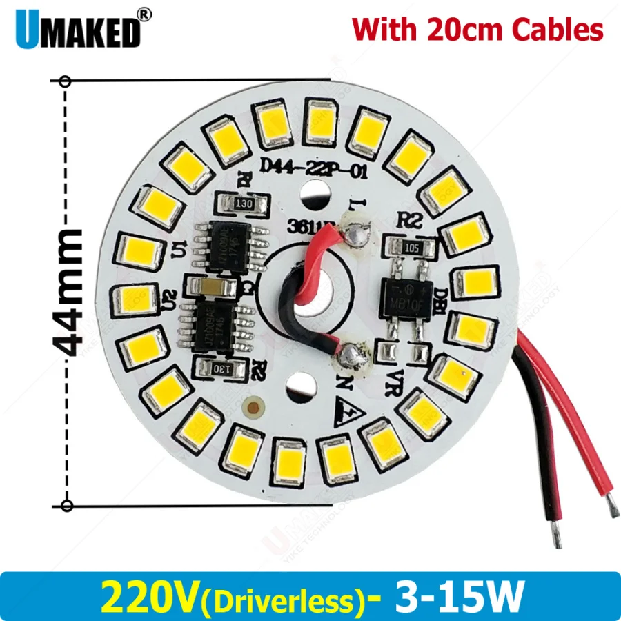 10pcs 15W 44mm AC220V pcb with integrated IC driver with 20cm wire Driverless led bulb PCB board, Direct to 220V 3W 5W 7W 9W 12W