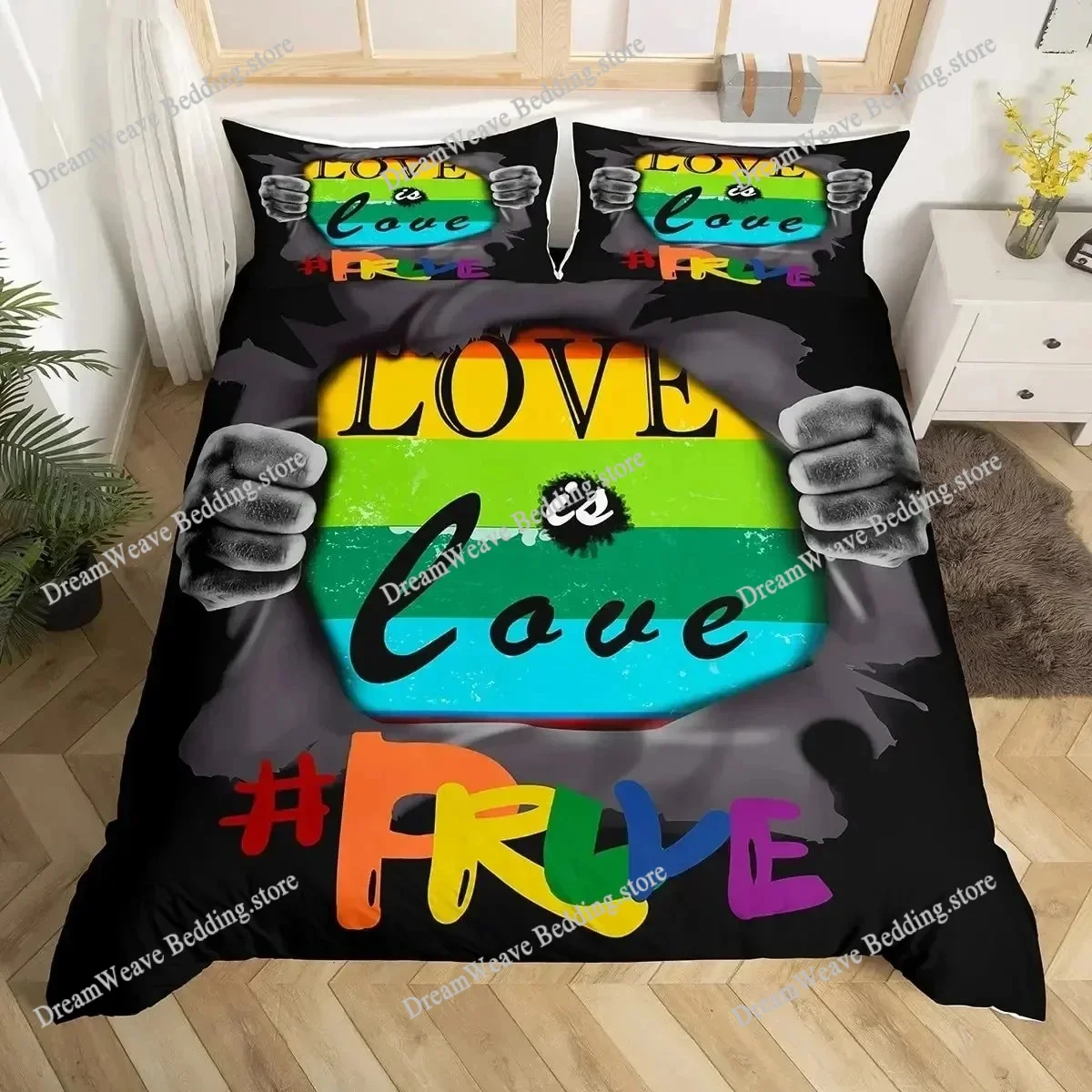 

LGBT Love Is Love Duvet Cover Sets Rainbow Bedding Set Theme Romantic Comforter Quilt Cover for Men Women Bedroom Luxury Gift