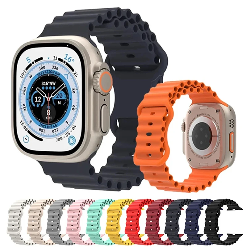 Oceaan Band Voor Apple Watch Band Ultra 1 Ultra 2 49Mm Zachte Siliconen Armband Correa Voor Iwatch Serie Ultra 1 2 49Mm Ultra 1 2