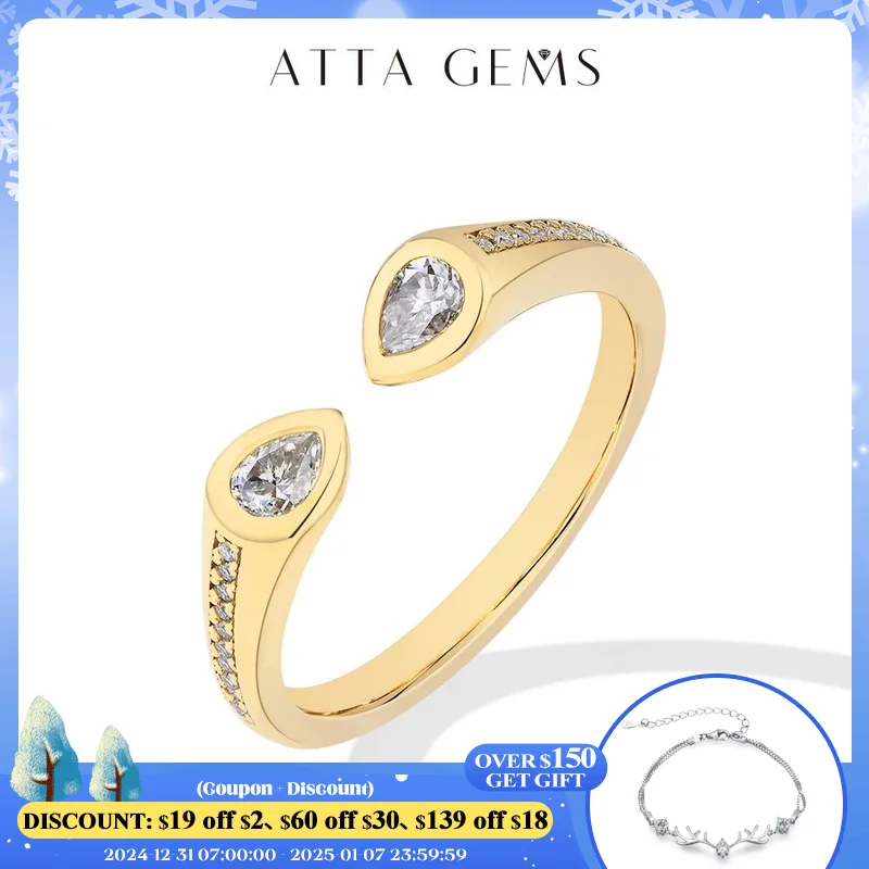 

ATTAGEMS 0.67CT Pear Cut Moissanite Wedding Ring D VVS1 Color S925 Sterling Silver Solid 14K 18K Gold Adjustable Rings For Women