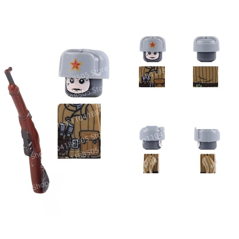 MOC اللبنات العسكرية التماثيل الحرب العالمية الثانية الشتاء الجنود السوفياتي الطرف الثالث هدايا العيد الحلي جمع.