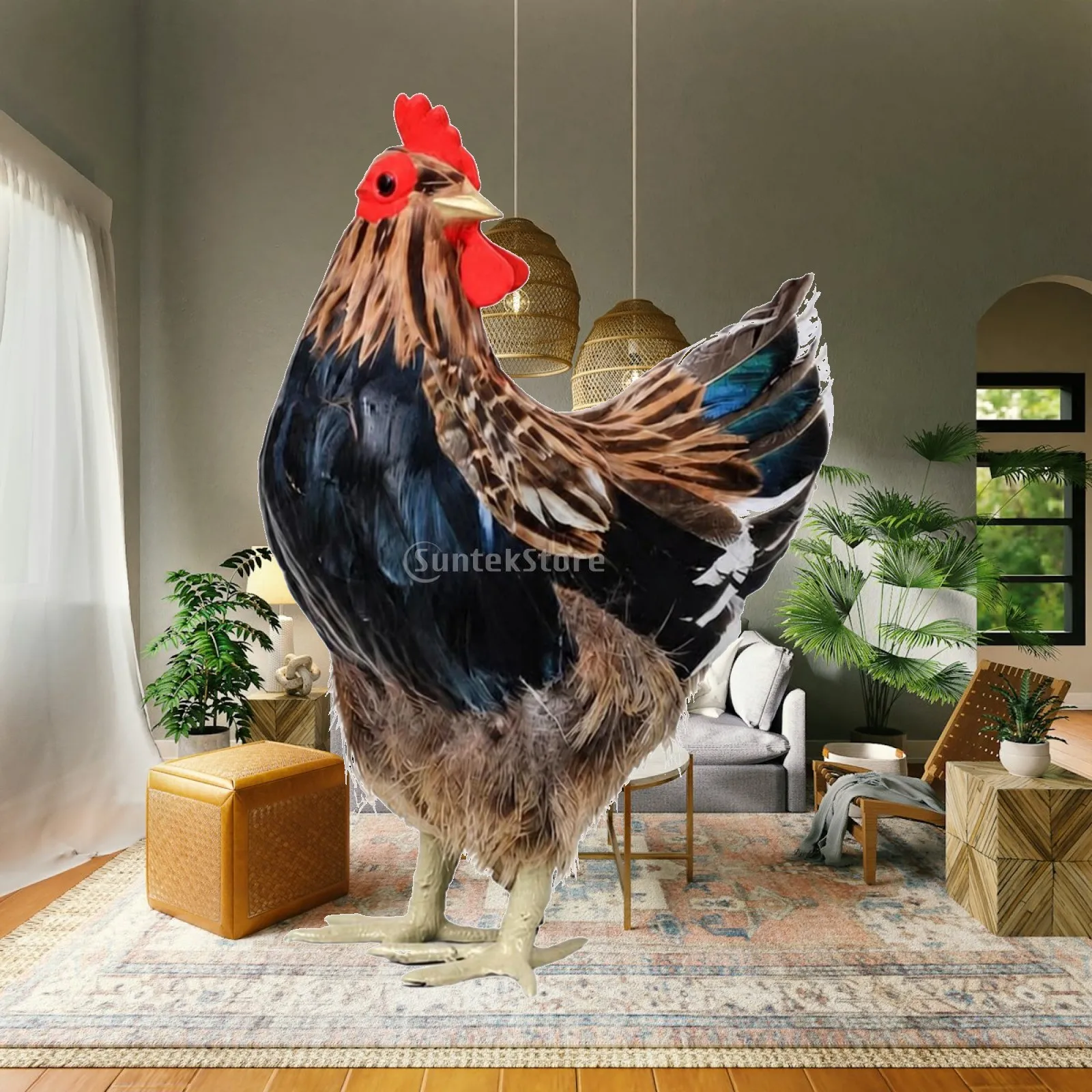 Chicken Figurine with Nest Realistic Hen Statue with Nest Rustic for Photo Props