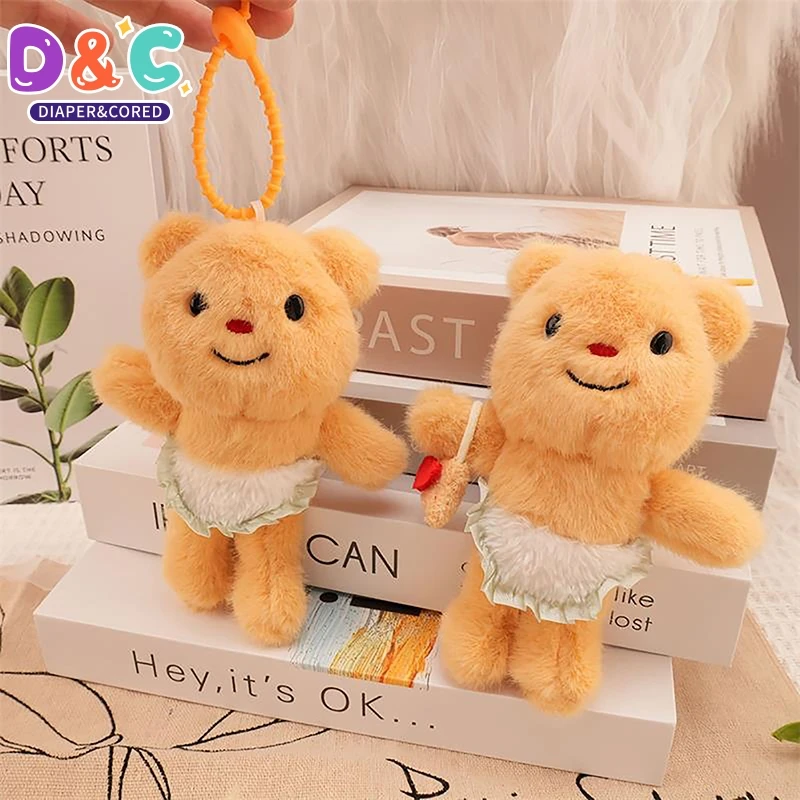 Cartoon Cute Butter Bear Pendant Plush Toy Keychain Bag Charm Backpack Ornaments Soft Stuffed Bear Doll Keyring Accessories Gift