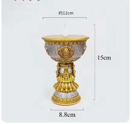 1pc Resin Rechargeable Candle Holder Tibetan Electronic Butter Lamp Buddhist Table Centerpiece Simulated Flame Home Decorative