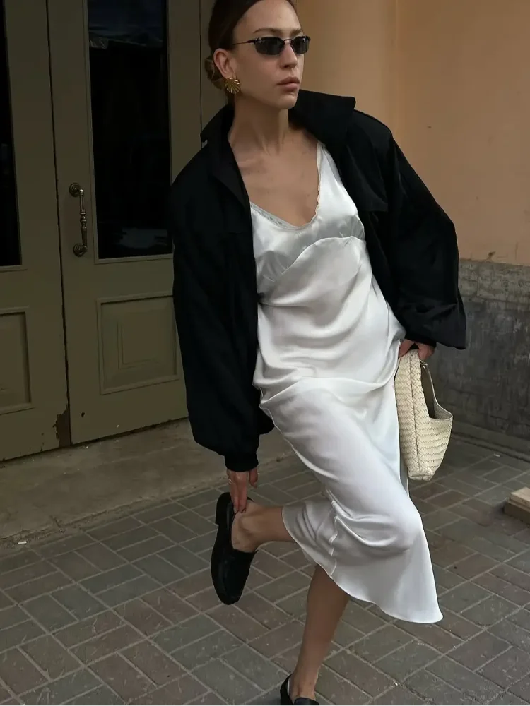 Sexy feminino rendas cetim retalhos maxi vestido casual cor sólida solto fora do ombro vestidos de camisola 2026 senhora novo vestido de festa de praia