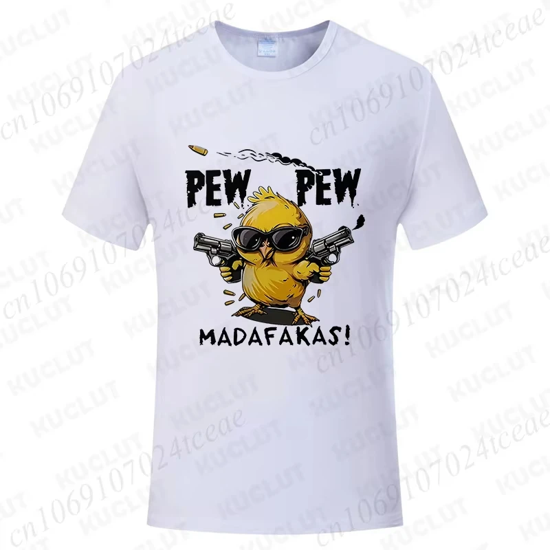 Pew Pew Madafakas Heren T-shirts Leuke Chick Grappige Grafische Tops Zomer Korte Mouw Tees Trendy Streetwear Mannelijke Oversized Kleding
