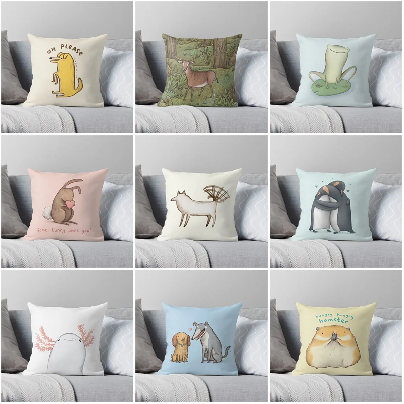 Giraffe Koala Elephant Rabbit Parent-child linen pillowcase sofa cushion cover home decoration can be customized for you 40x40