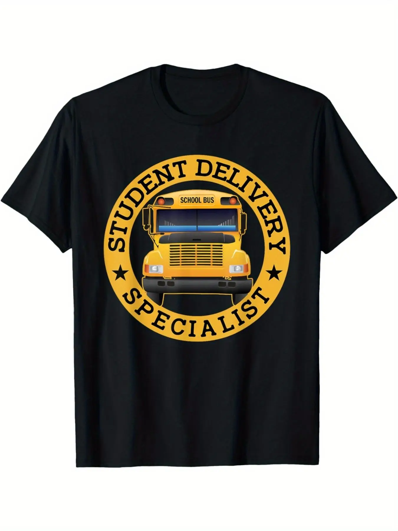 Student Delivery Expert T-Shirt School Bus Driver Gift with School Bus and School Area Print Comfortable Loose Cotton