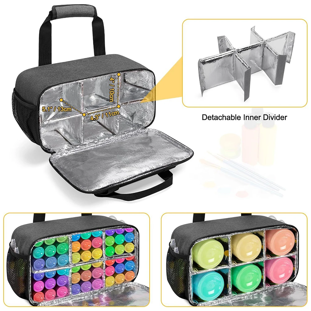 Art Supply Storage Case พร้อมสายคล้องมือจับความจุสูงสีอะคริลิคกระเป๋าสําหรับสูงสุด 54 ขวด (2 ออนซ์)