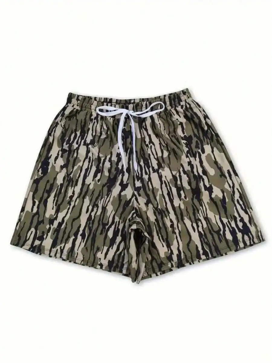 

Mens Camouflage Print Quick-Dry Swim Trunks With Adjustable Drawstring Waist