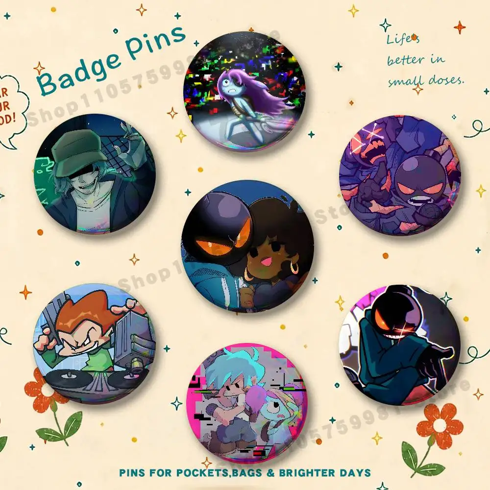 Popular Game F-Friday Night Funkin Round Pins Cartoon Brooches Stylish Ornament Badge for Backpack Accessorys Gifts