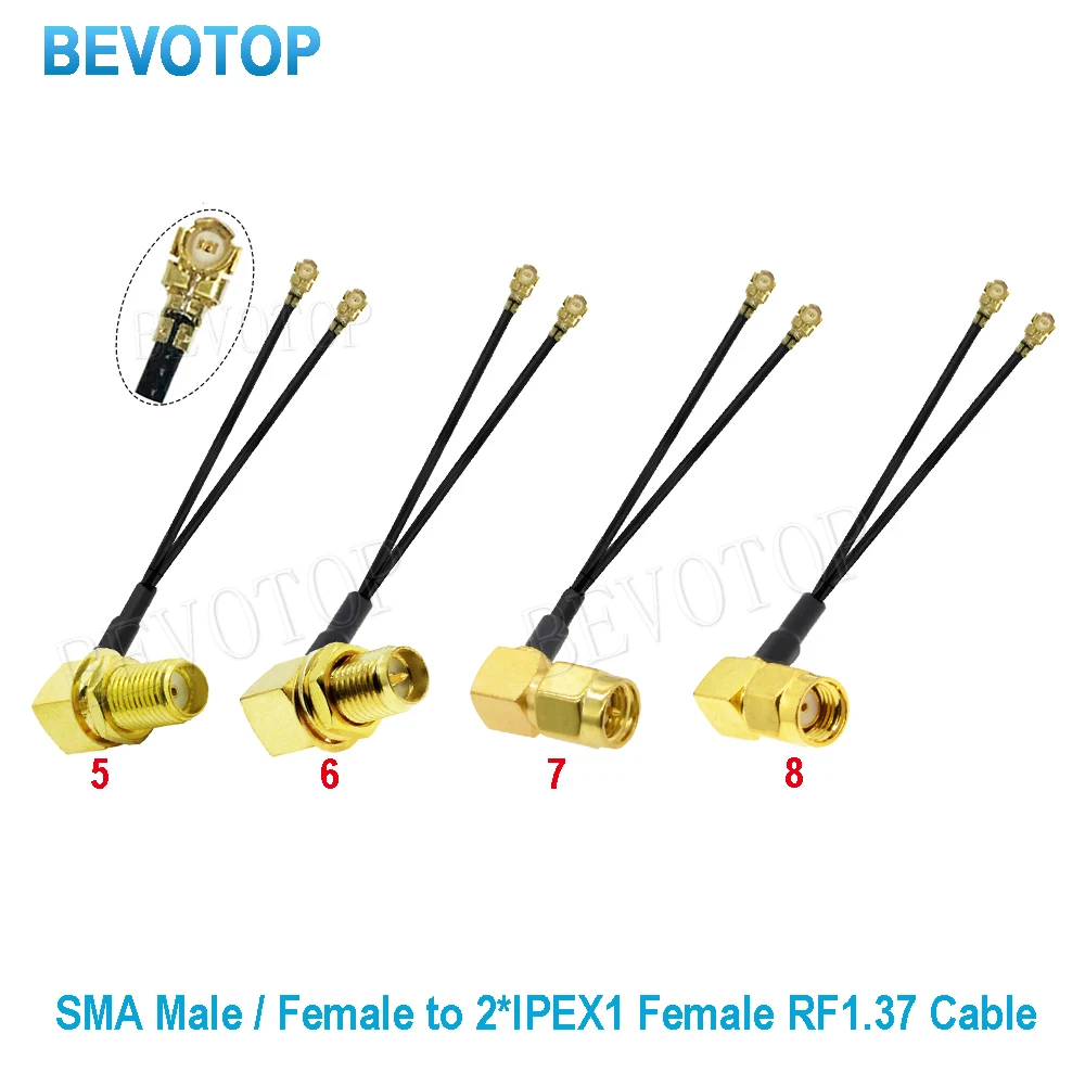 10PCS/LOT RP-SMA / SMA to 2 x IPX U.fl Female Jack RF1.37 Cable Splitter Combiner WIFI Antenna Extension Jumper Pigtail