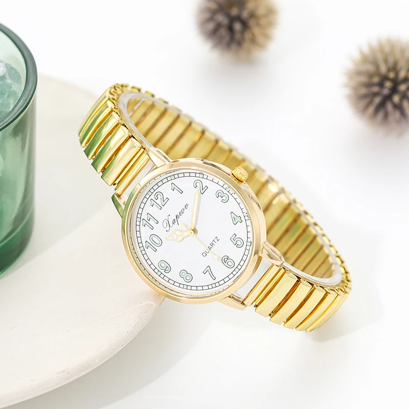 ساعة نسائية عصرية بأرقام عربية، ساعة كوارتز بشريط مطاطي، طراز عتيق، ساعة بسيطة وواضحة للأشخاص في منتصف العمر وكبار السن